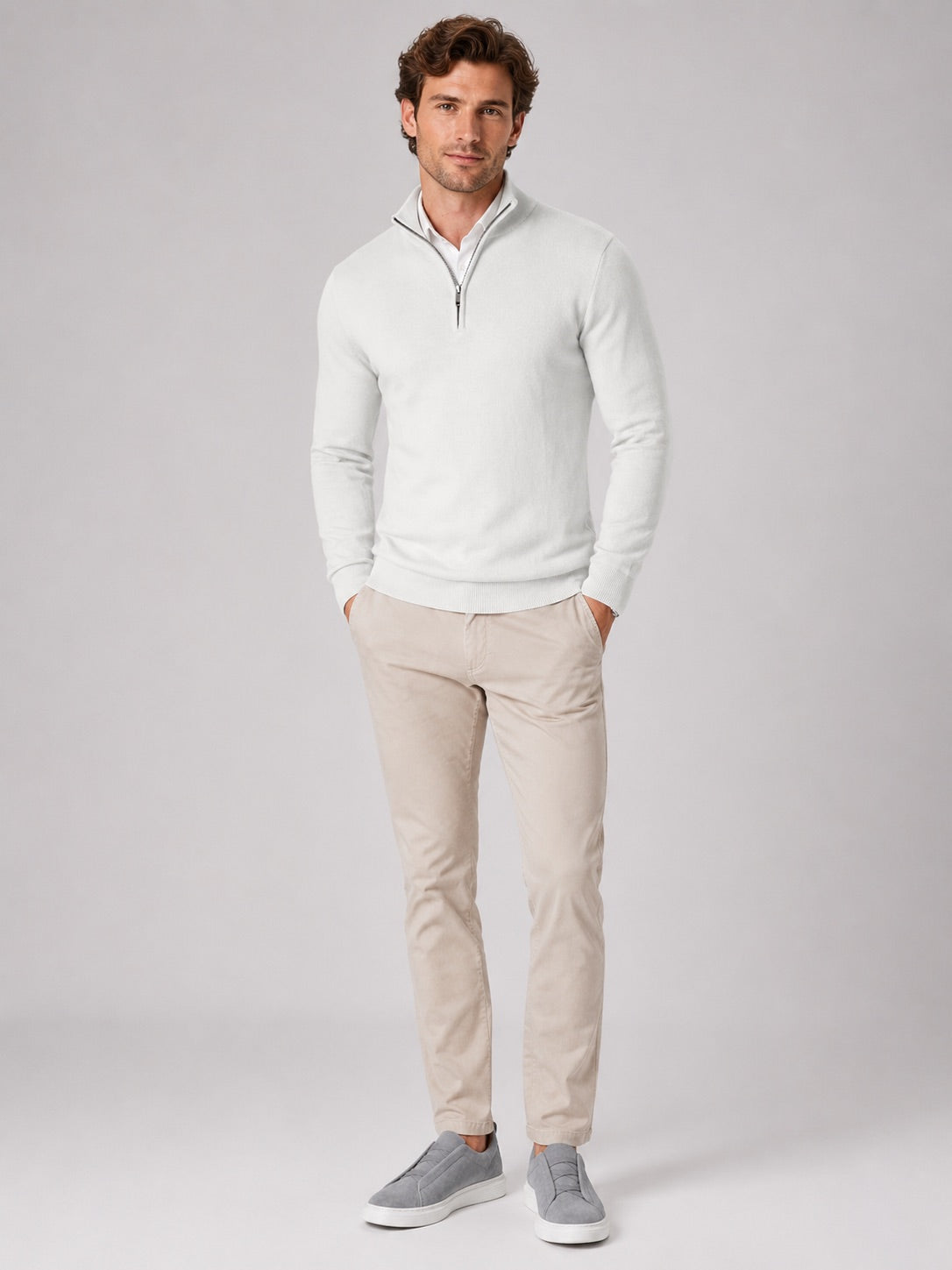 Men’s Quarter Zip Jumper Slim Fit Lightweight Mock Neck Spring Autumn Pullover for Casual Outdoor and Everyday Wear