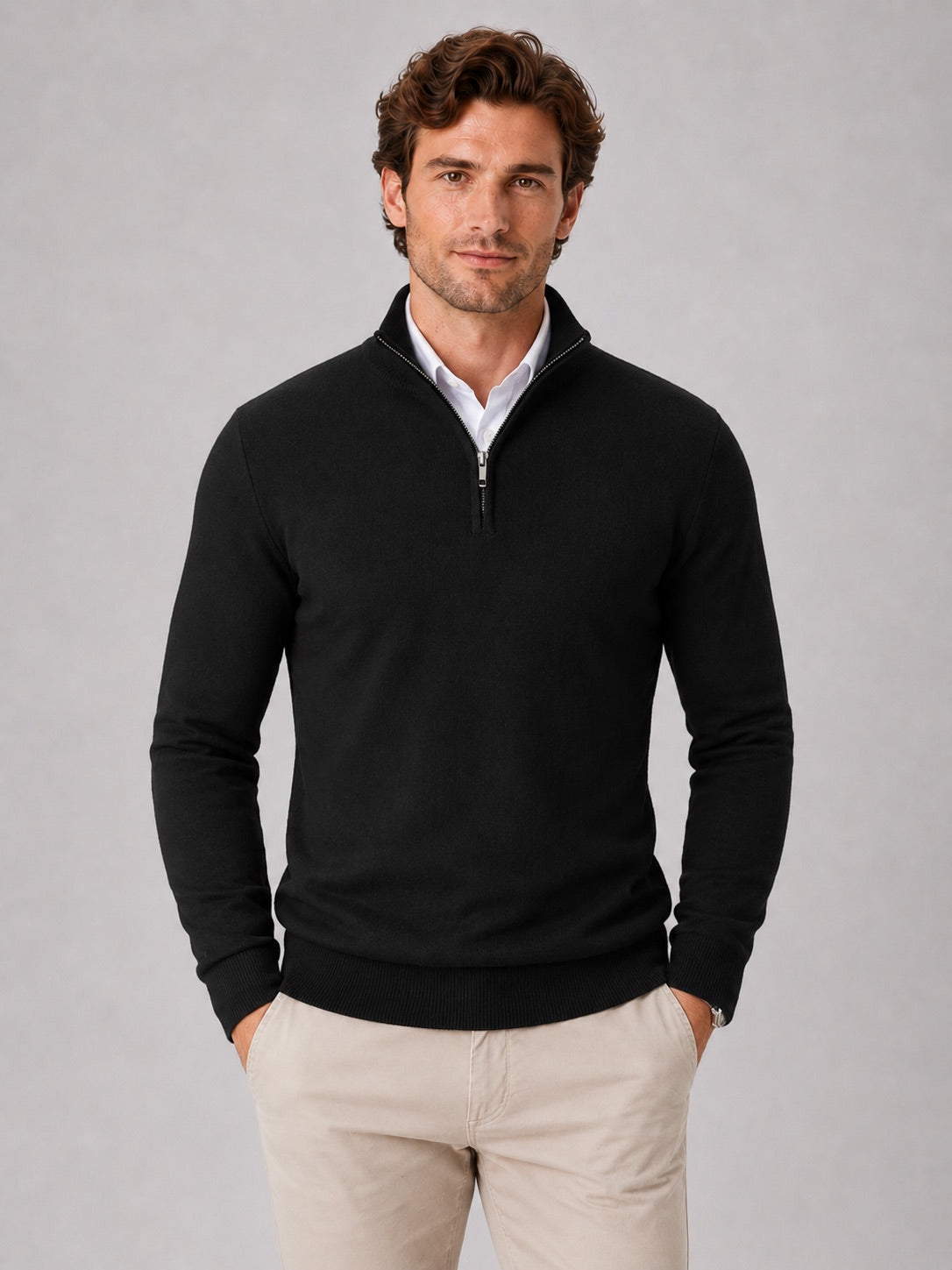 Men’s Quarter Zip Jumper Slim Fit Lightweight Mock Neck Spring Autumn Pullover for Casual Outdoor and Everyday Wear