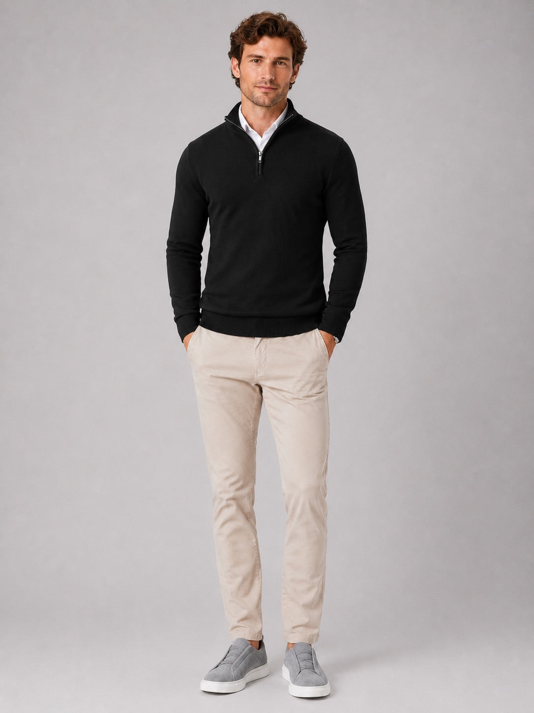 Men’s Quarter Zip Jumper Slim Fit Lightweight Mock Neck Spring Autumn Pullover for Casual Outdoor and Everyday Wear