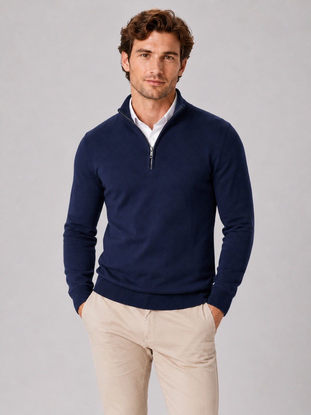 Men’s Quarter Zip Jumper Slim Fit Lightweight Mock Neck Spring Autumn Pullover for Casual Outdoor and Everyday Wear