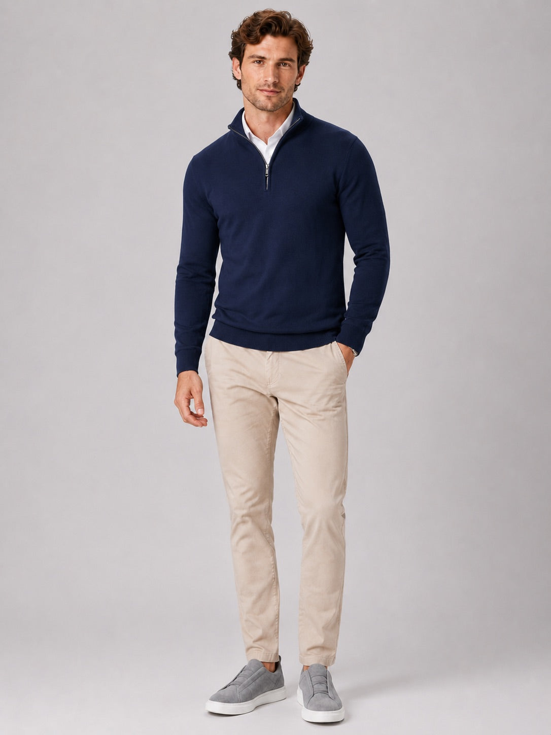 Men’s Quarter Zip Jumper Slim Fit Lightweight Mock Neck Spring Autumn Pullover for Casual Outdoor and Everyday Wear