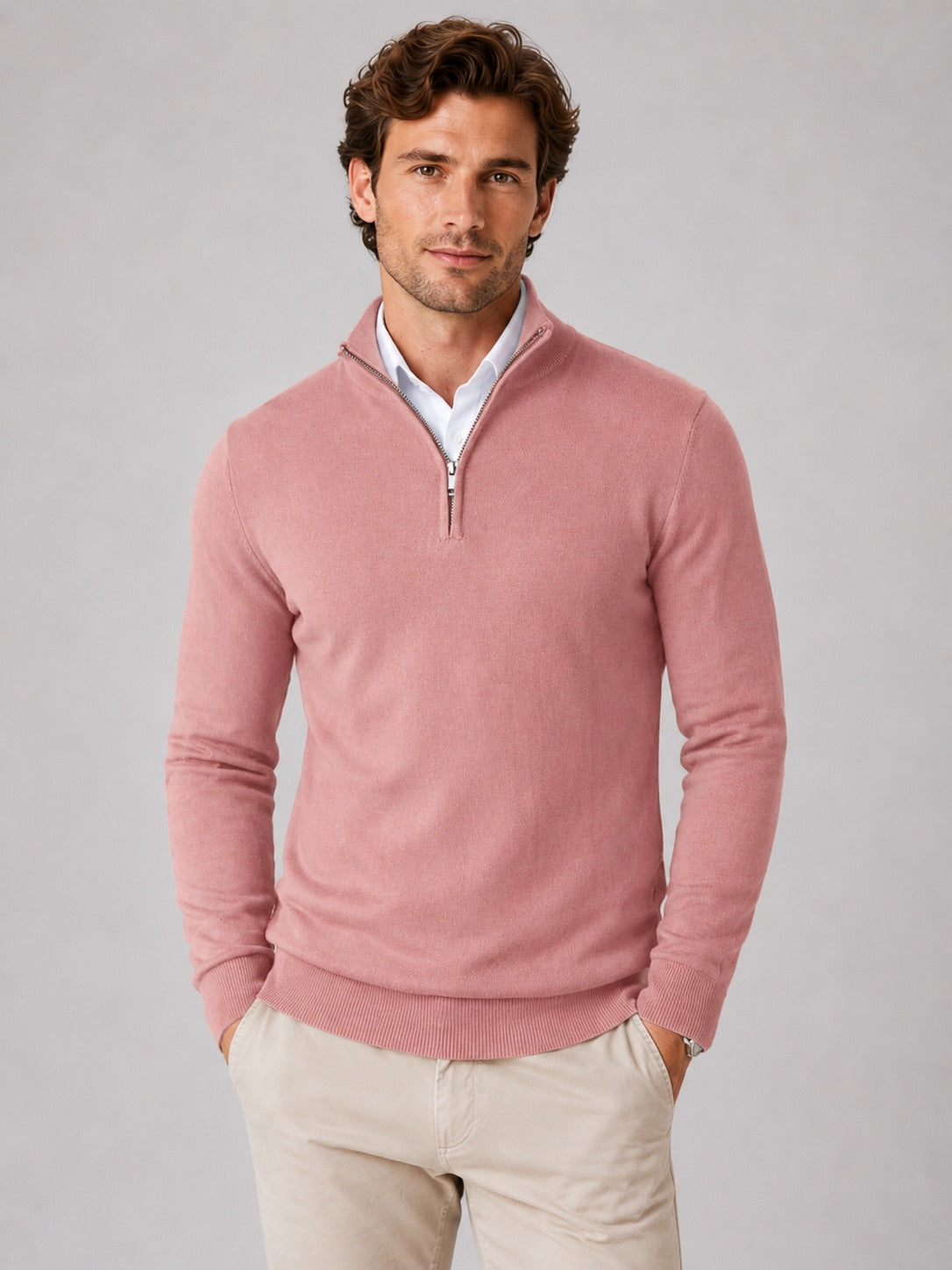 Men’s Quarter Zip Jumper Slim Fit Lightweight Mock Neck Spring Autumn Pullover for Casual Outdoor and Everyday Wear