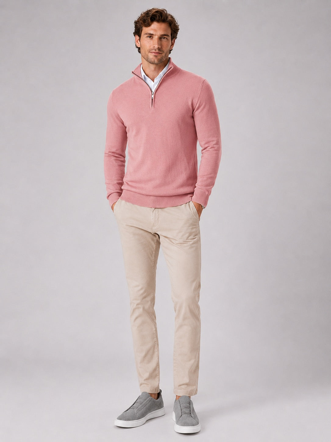 Men’s Quarter Zip Jumper Slim Fit Lightweight Mock Neck Spring Autumn Pullover for Casual Outdoor and Everyday Wear