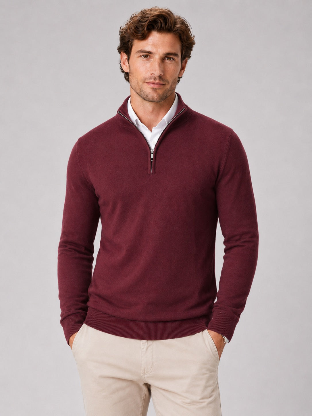 Men’s Quarter Zip Jumper Slim Fit Lightweight Mock Neck Spring Autumn Pullover for Casual Outdoor and Everyday Wear