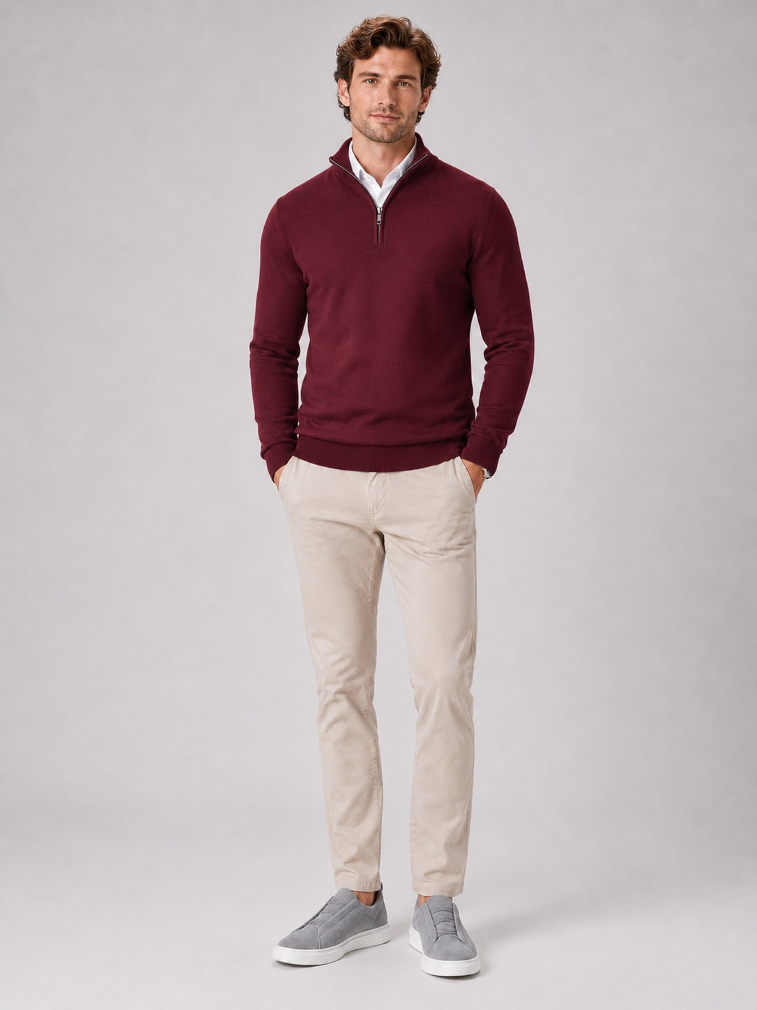 Men’s Quarter Zip Jumper Slim Fit Lightweight Mock Neck Spring Autumn Pullover for Casual Outdoor and Everyday Wear