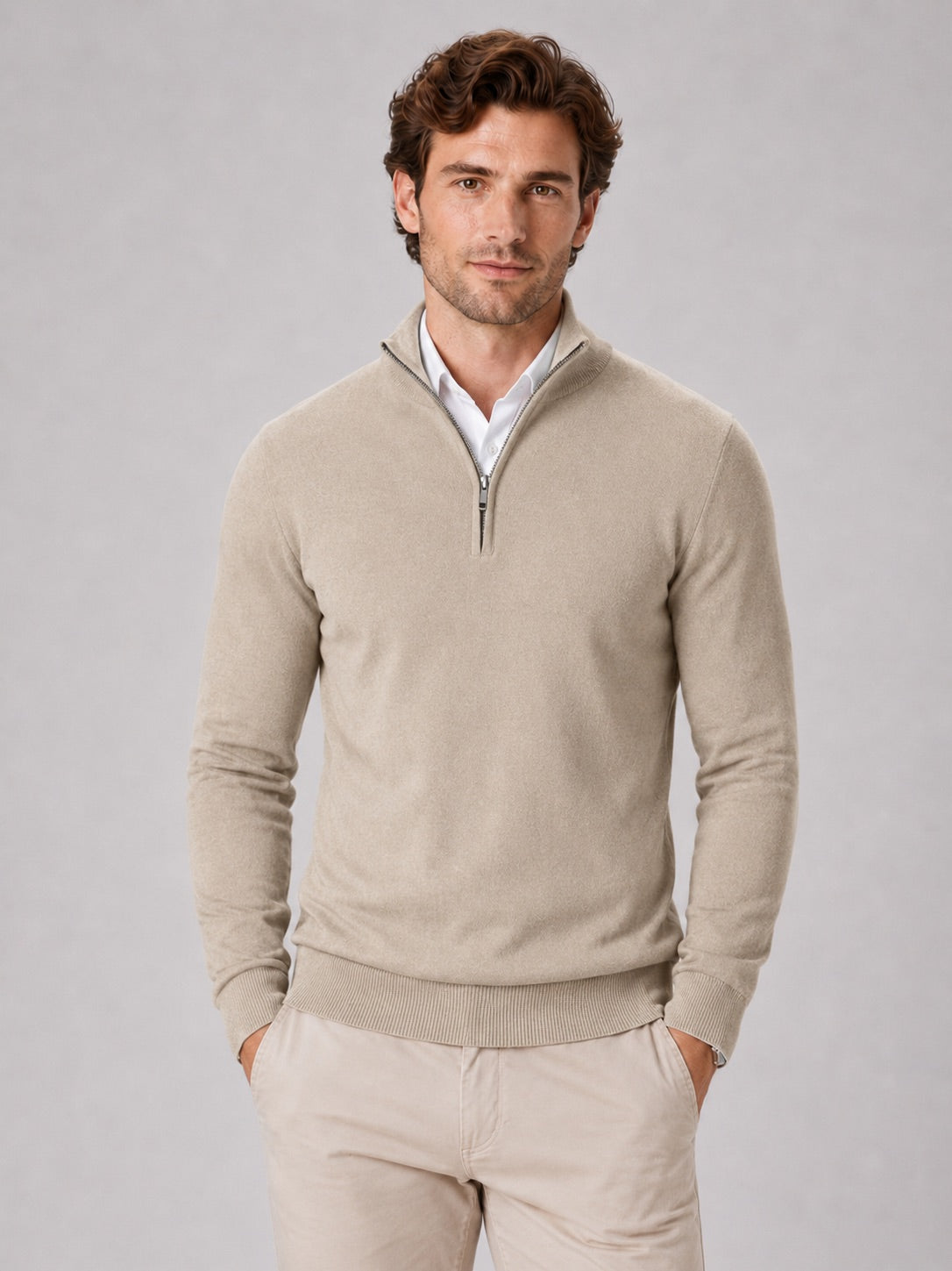 Men’s Quarter Zip Jumper Slim Fit Lightweight Mock Neck Spring Autumn Pullover for Casual Outdoor and Everyday Wear