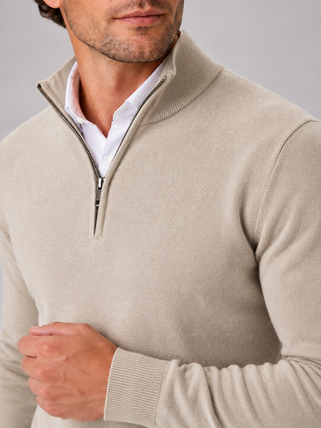 Men’s Quarter Zip Jumper Slim Fit Lightweight Mock Neck Spring Autumn Pullover for Casual Outdoor and Everyday Wear