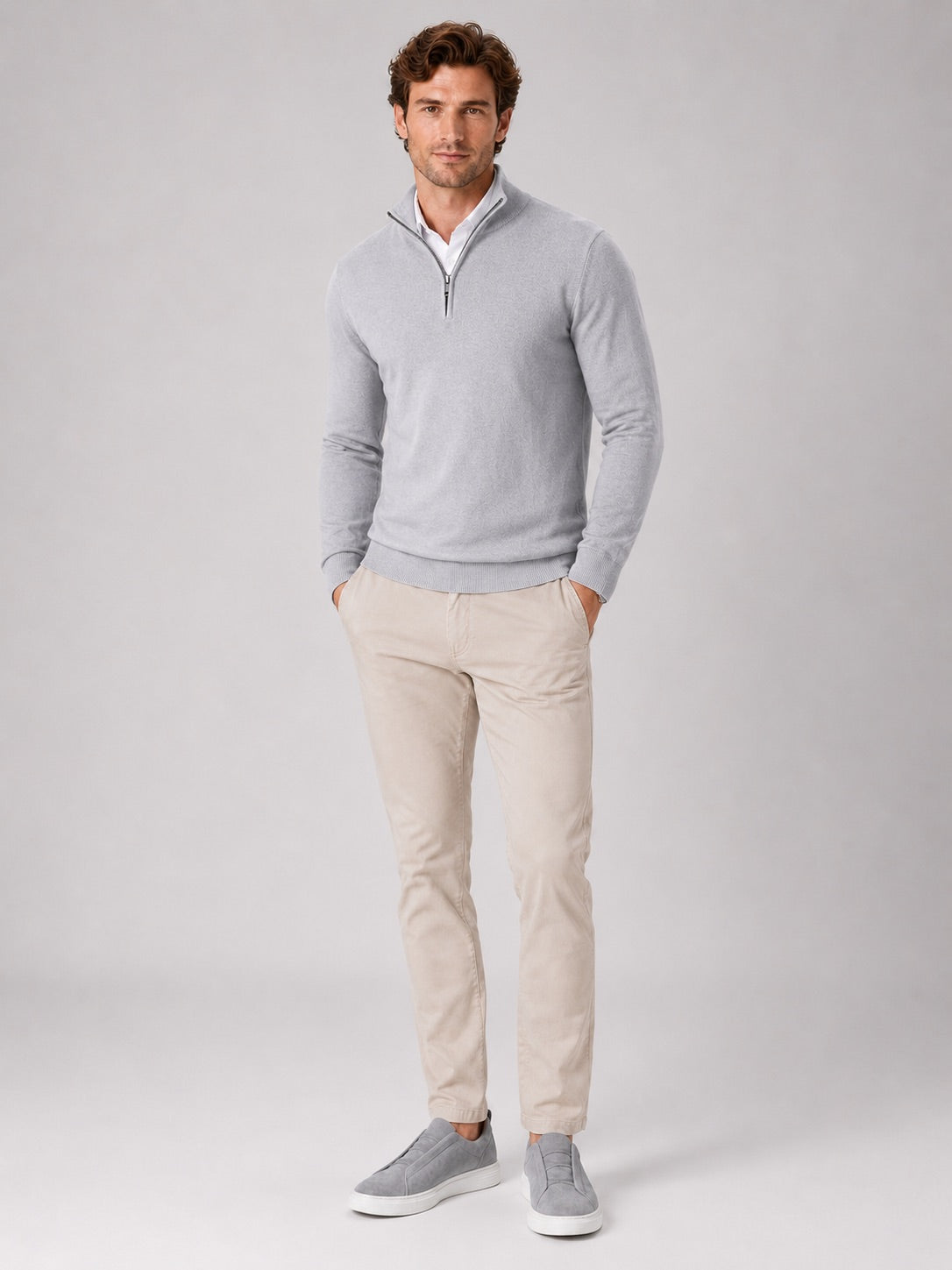 Men’s Quarter Zip Jumper Slim Fit Lightweight Mock Neck Spring Autumn Pullover for Casual Outdoor and Everyday Wear