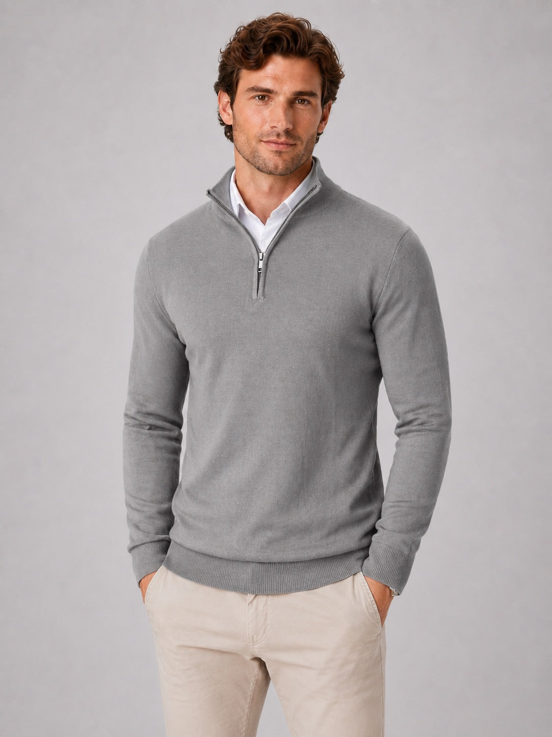 Men’s Quarter Zip Jumper Slim Fit Lightweight Mock Neck Spring Autumn Pullover for Casual Outdoor and Everyday Wear