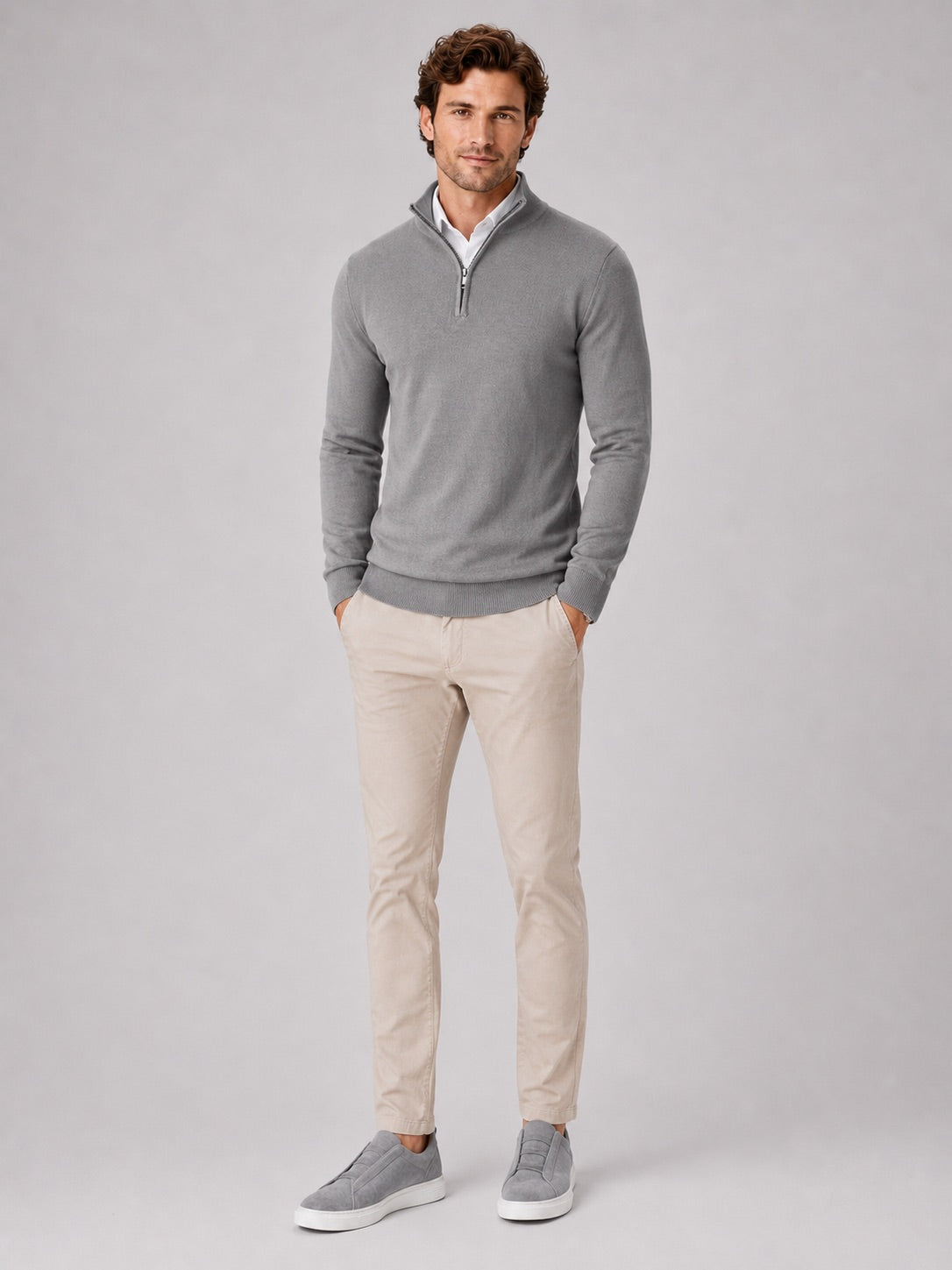 Men’s Quarter Zip Jumper Slim Fit Lightweight Mock Neck Spring Autumn Pullover for Casual Outdoor and Everyday Wear