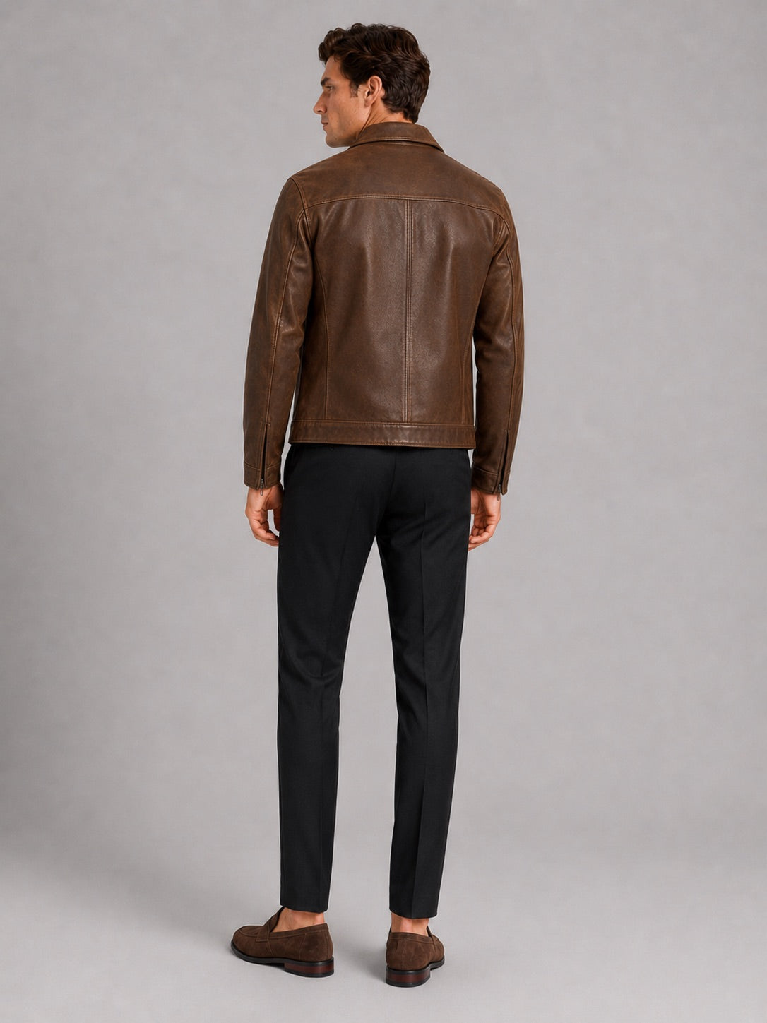 Men’s Leather Flight Jacket Zip-Up Loose Fit Spring Autumn Jacket for Everyday and Streetwear