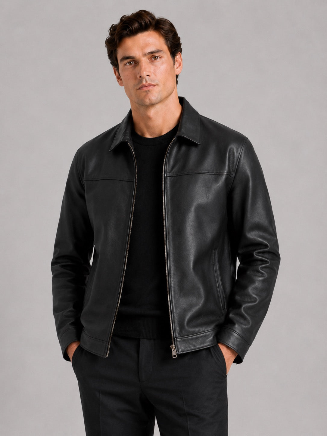 Men’s Leather Flight Jacket Zip-Up Loose Fit Spring Autumn Jacket for Everyday and Streetwear
