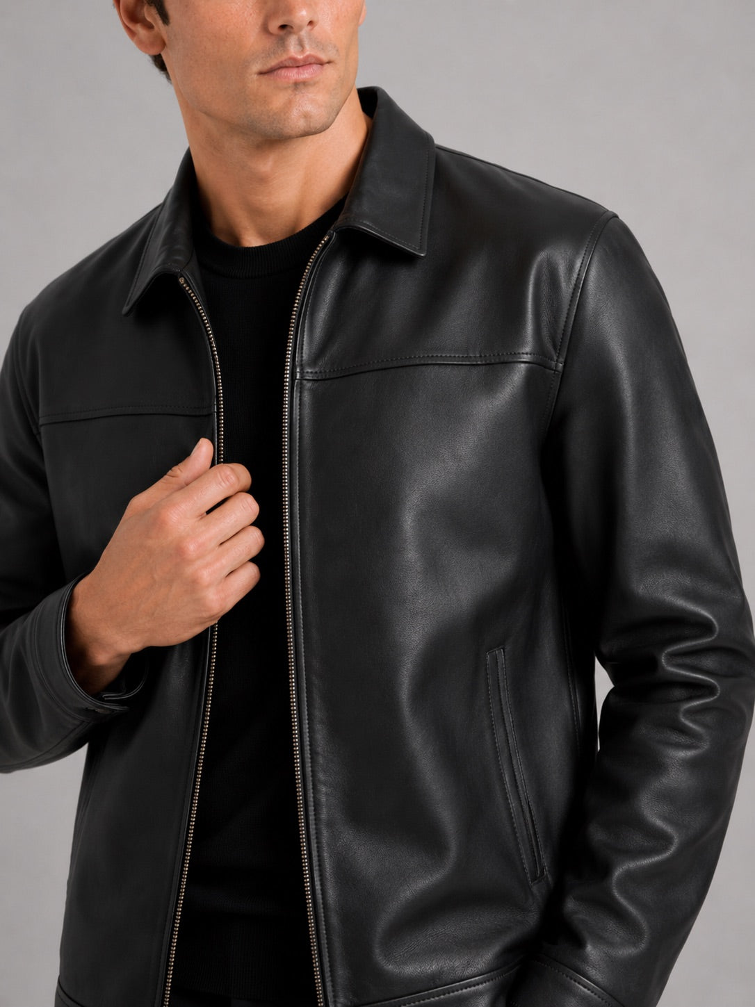 Men’s Leather Flight Jacket Zip-Up Loose Fit Spring Autumn Jacket for Everyday and Streetwear
