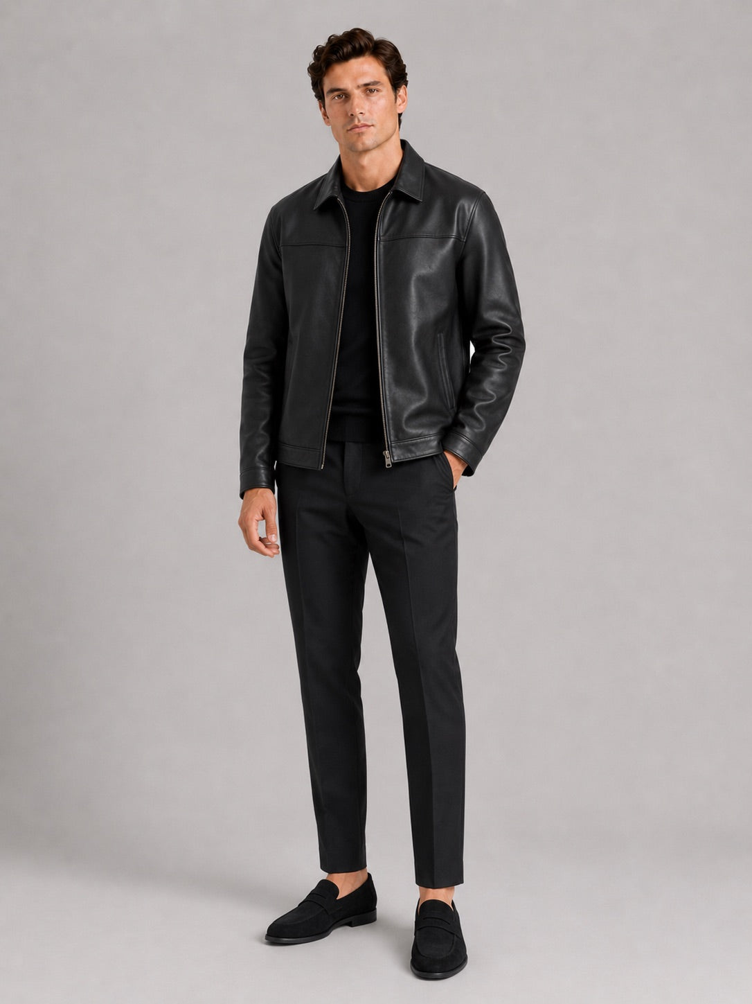 Men’s Leather Flight Jacket Zip-Up Loose Fit Spring Autumn Jacket for Everyday and Streetwear