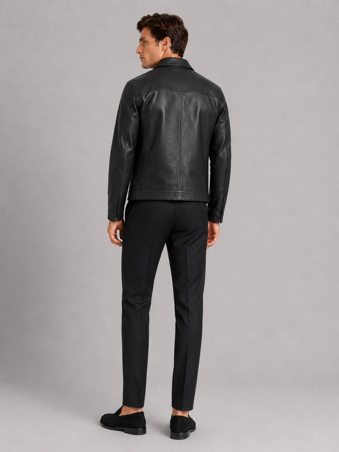 Men’s Leather Flight Jacket Zip-Up Loose Fit Spring Autumn Jacket for Everyday and Streetwear
