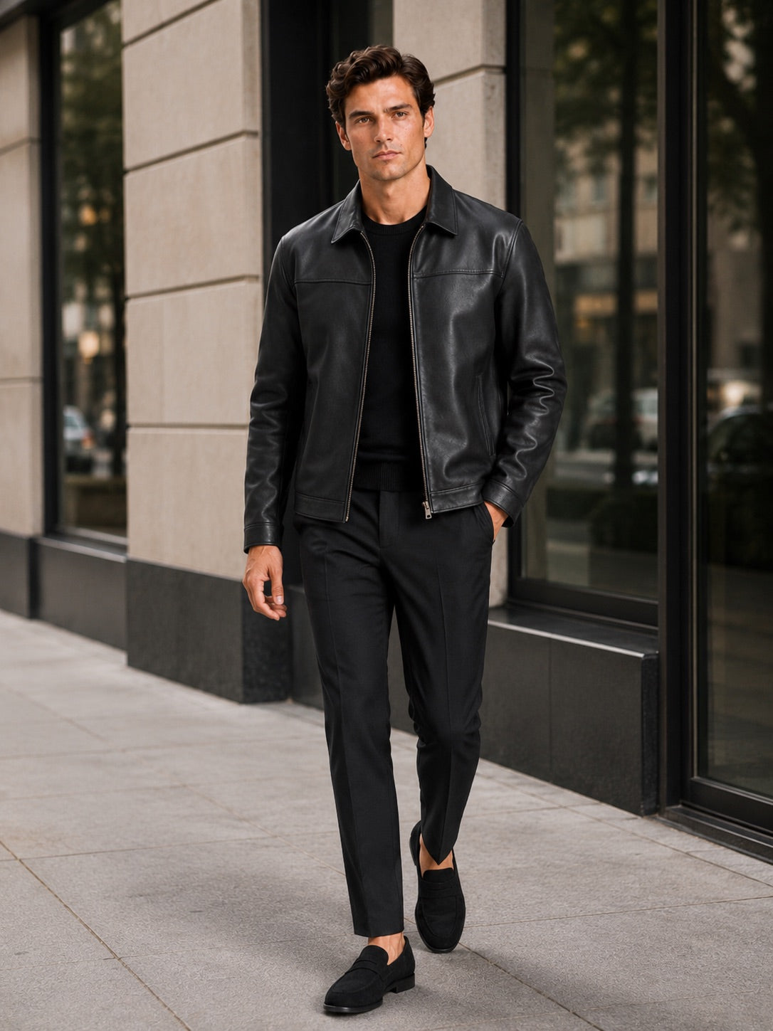 Men’s Leather Flight Jacket Zip-Up Loose Fit Spring Autumn Jacket for Everyday and Streetwear