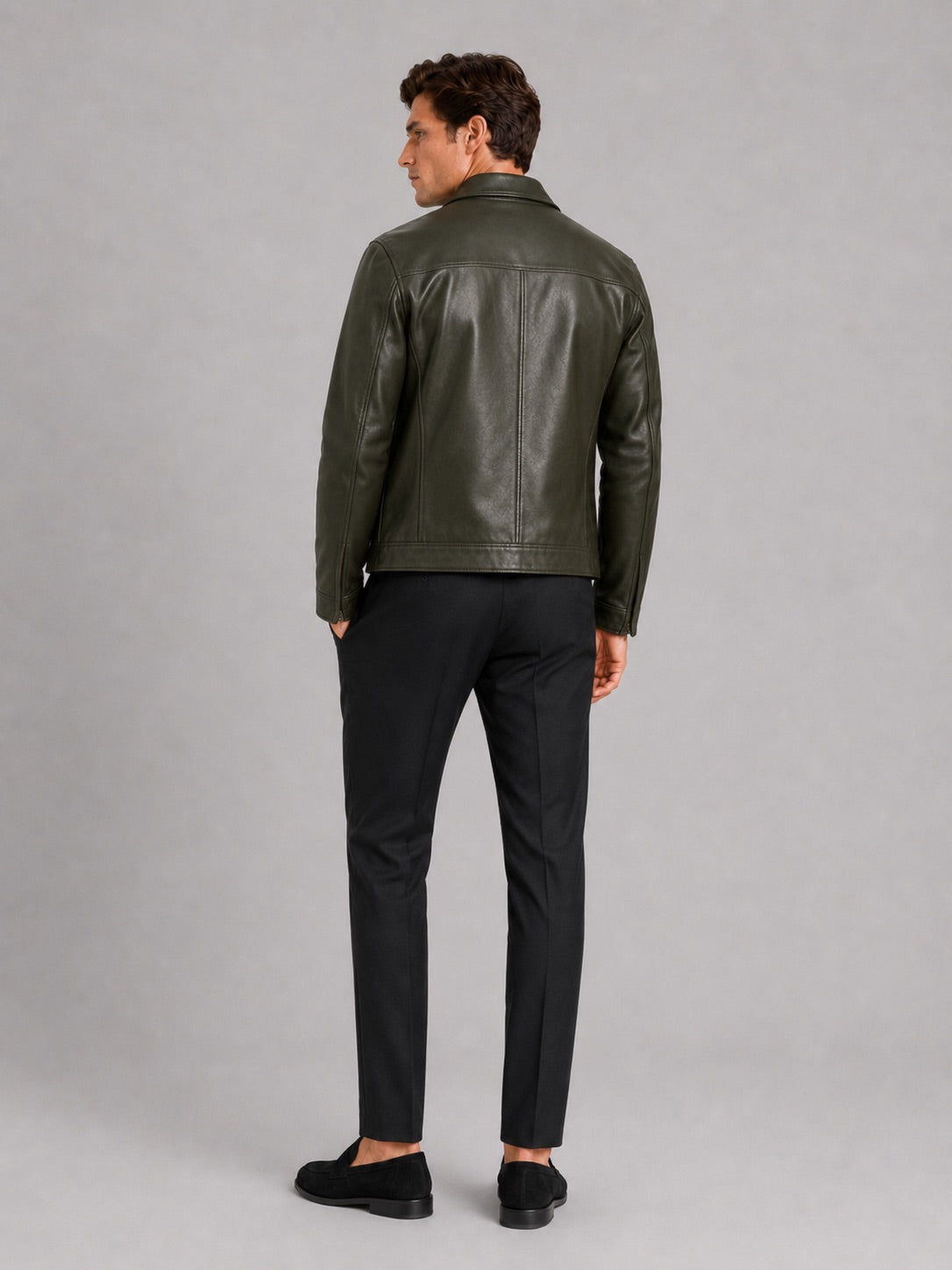 Men’s Leather Flight Jacket Zip-Up Loose Fit Spring Autumn Jacket for Everyday and Streetwear