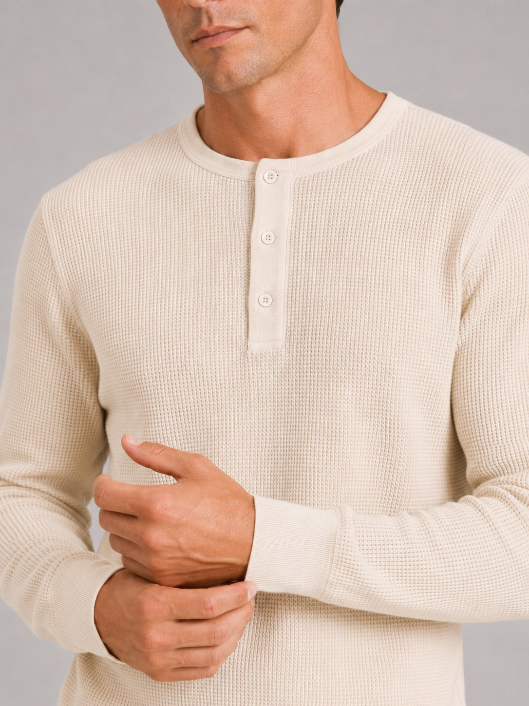 Men’s Waffle Knit Henley Shirt Long Sleeve Lightweight Textured Casual Top Breathable Essential for Layering and Weekend Wear