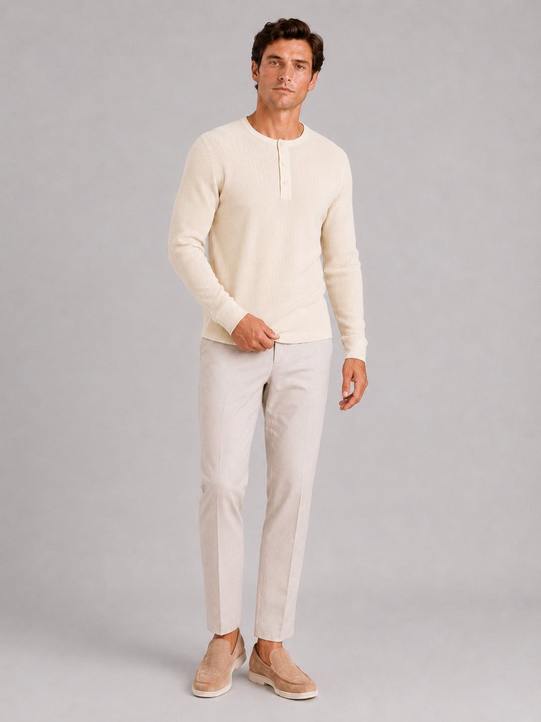 Men’s Waffle Knit Henley Shirt Long Sleeve Lightweight Textured Casual Top Breathable Essential for Layering and Weekend Wear