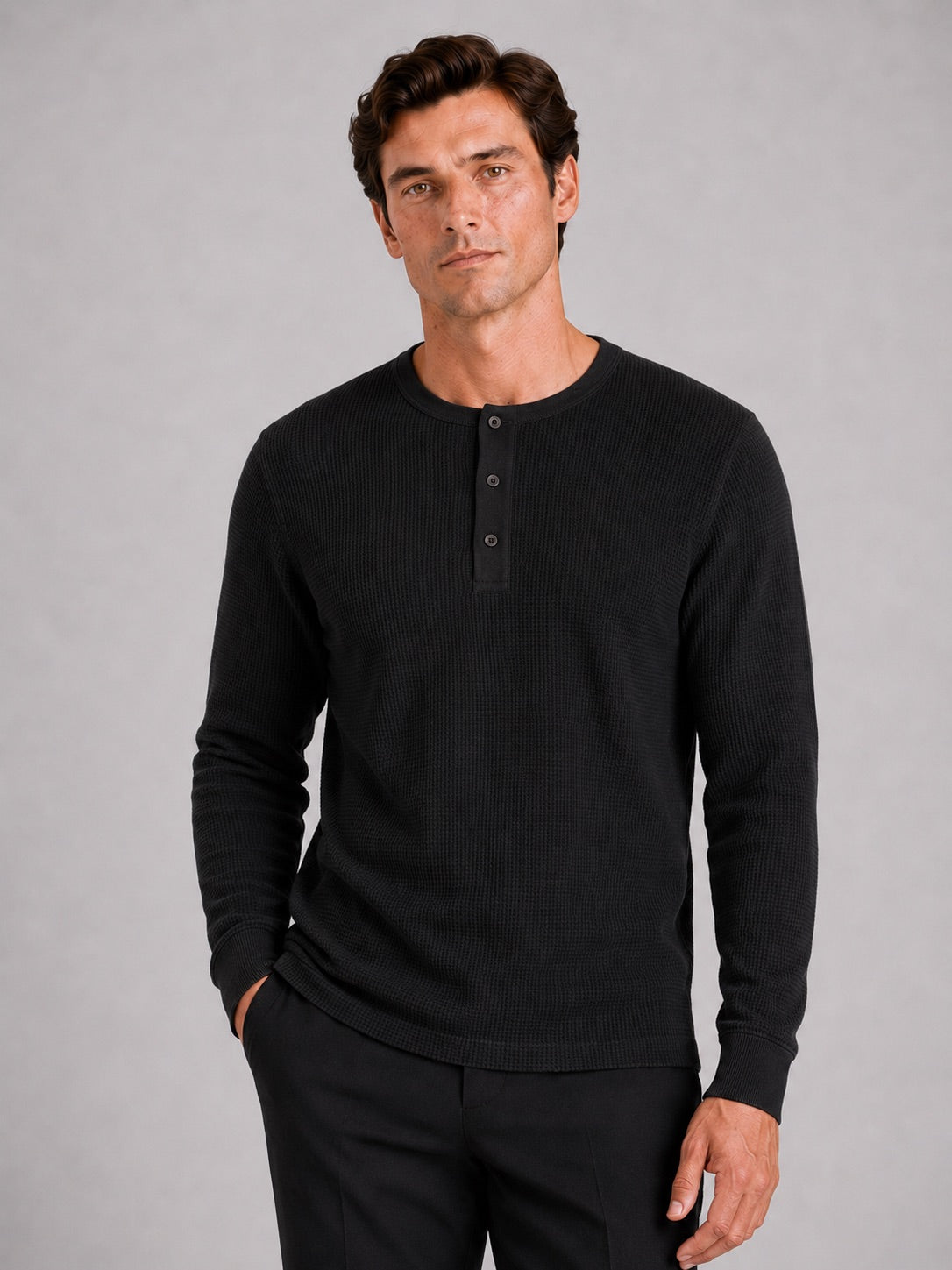 Men’s Waffle Knit Henley Shirt Long Sleeve Lightweight Textured Casual Top Breathable Essential for Layering and Weekend Wear