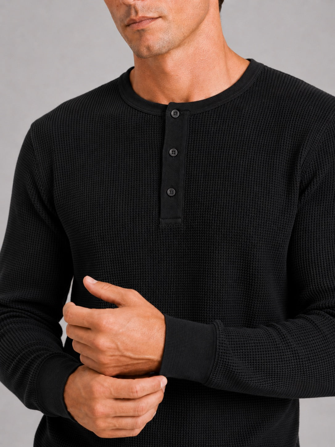 Men’s Waffle Knit Henley Shirt Long Sleeve Lightweight Textured Casual Top Breathable Essential for Layering and Weekend Wear