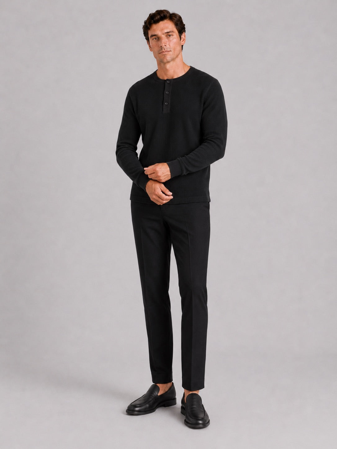 Men’s Waffle Knit Henley Shirt Long Sleeve Lightweight Textured Casual Top Breathable Essential for Layering and Weekend Wear