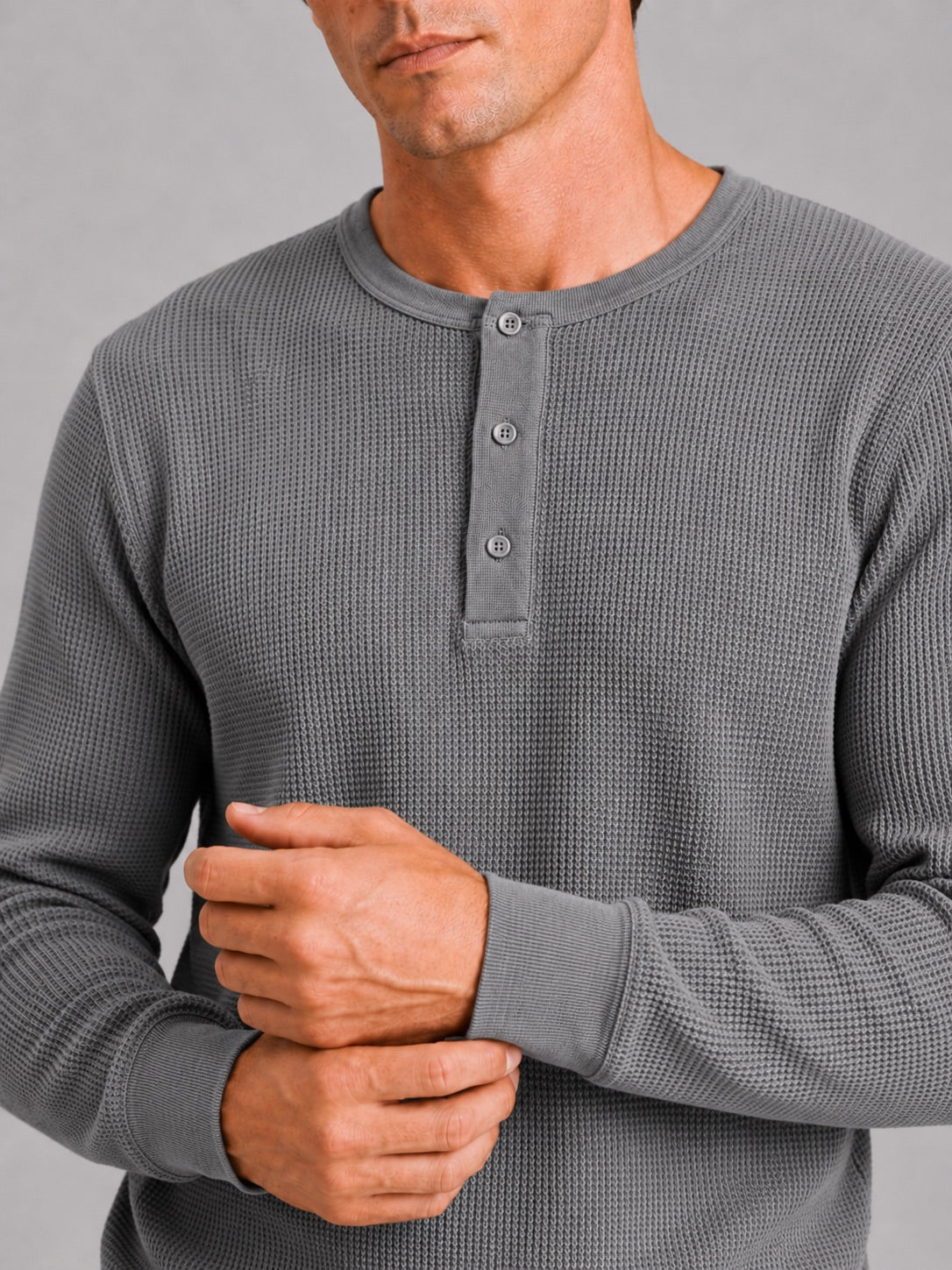 Men’s Waffle Knit Henley Shirt Long Sleeve Lightweight Textured Casual Top Breathable Essential for Layering and Weekend Wear