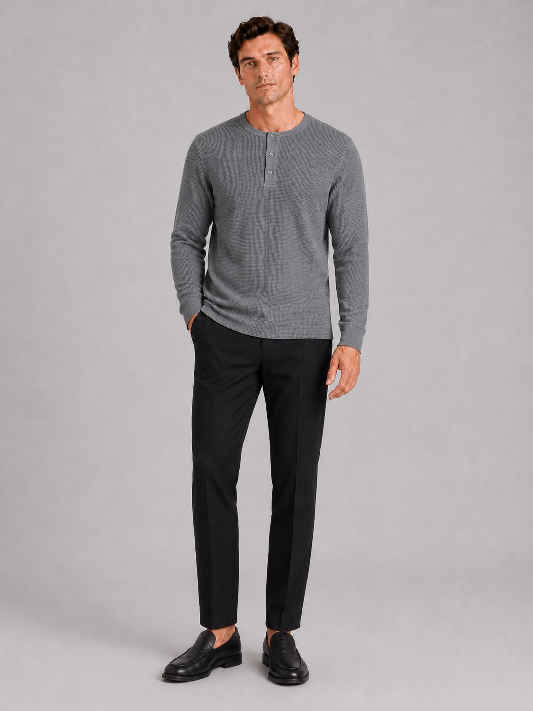 Men’s Waffle Knit Henley Shirt Long Sleeve Lightweight Textured Casual Top Breathable Essential for Layering and Weekend Wear