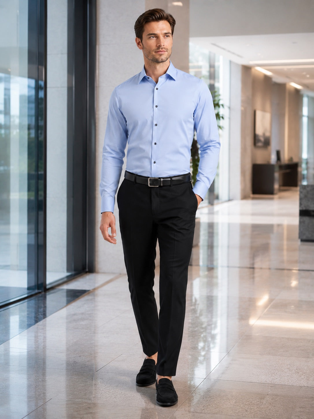 Men’s Button-Down Shirt Long Sleeve Shirt Non-Iron Stretch Dress Shirt for Autumn Business Casual and Office Wear