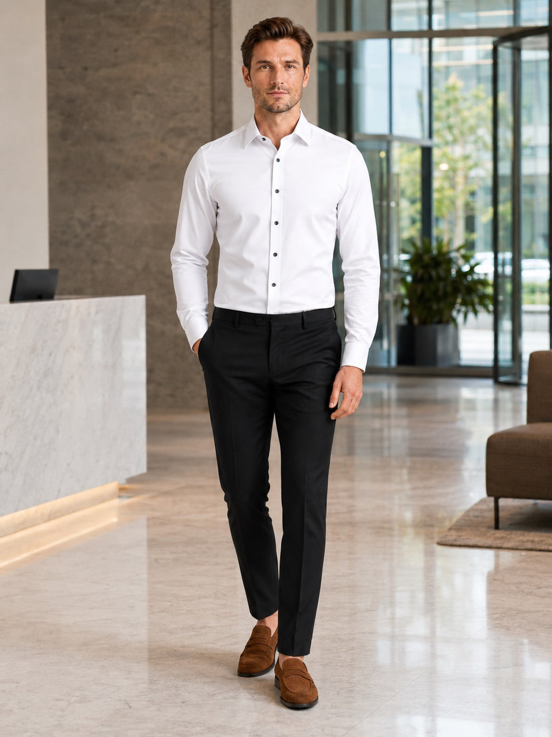 Men’s Button-Down Shirt Long Sleeve Shirt Non-Iron Stretch Dress Shirt for Autumn Business Casual and Office Wear