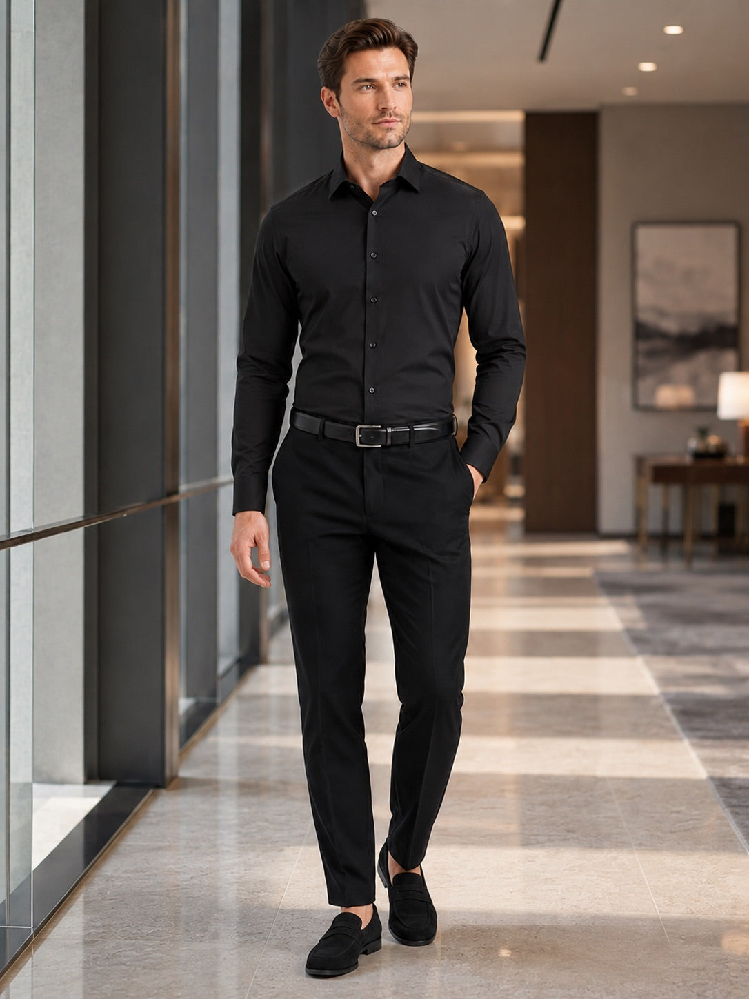 Men’s Button-Down Shirt Long Sleeve Shirt Non-Iron Stretch Dress Shirt for Autumn Business Casual and Office Wear