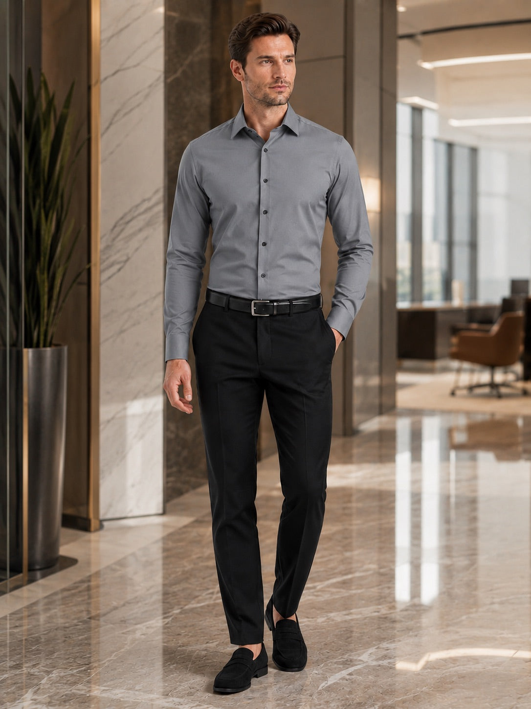 Men’s Button-Down Shirt Long Sleeve Shirt Non-Iron Stretch Dress Shirt for Autumn Business Casual and Office Wear