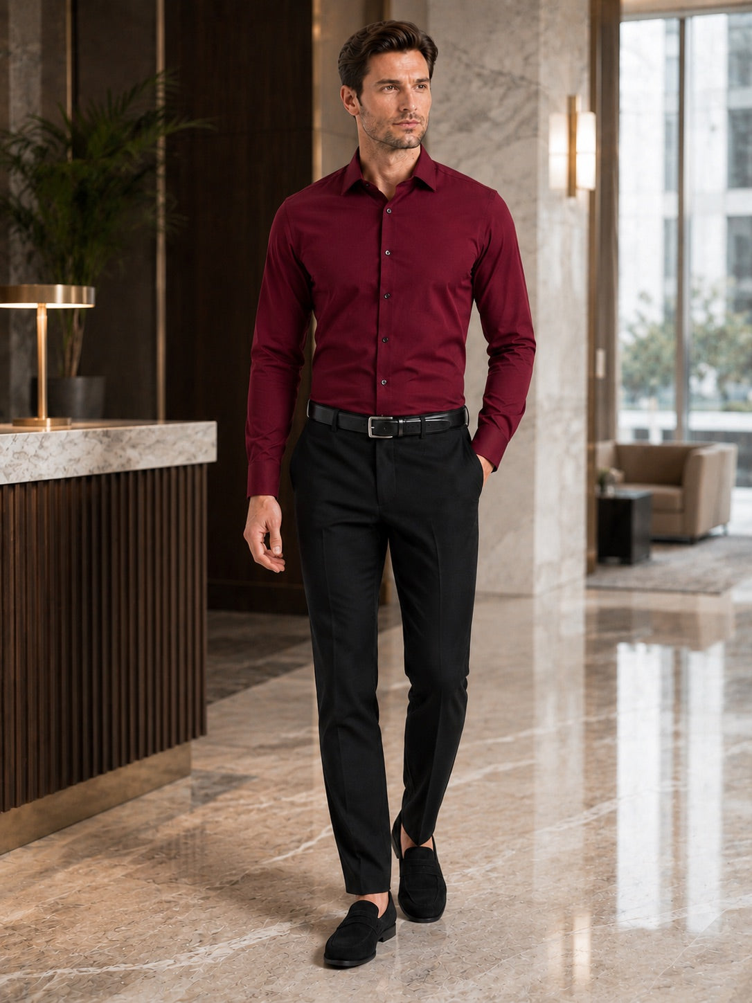 Men’s Button-Down Shirt Long Sleeve Shirt Non-Iron Stretch Dress Shirt for Autumn Business Casual and Office Wear