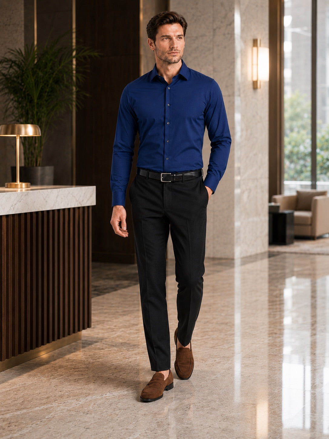 Men’s Button-Down Shirt Long Sleeve Shirt Non-Iron Stretch Dress Shirt for Autumn Business Casual and Office Wear