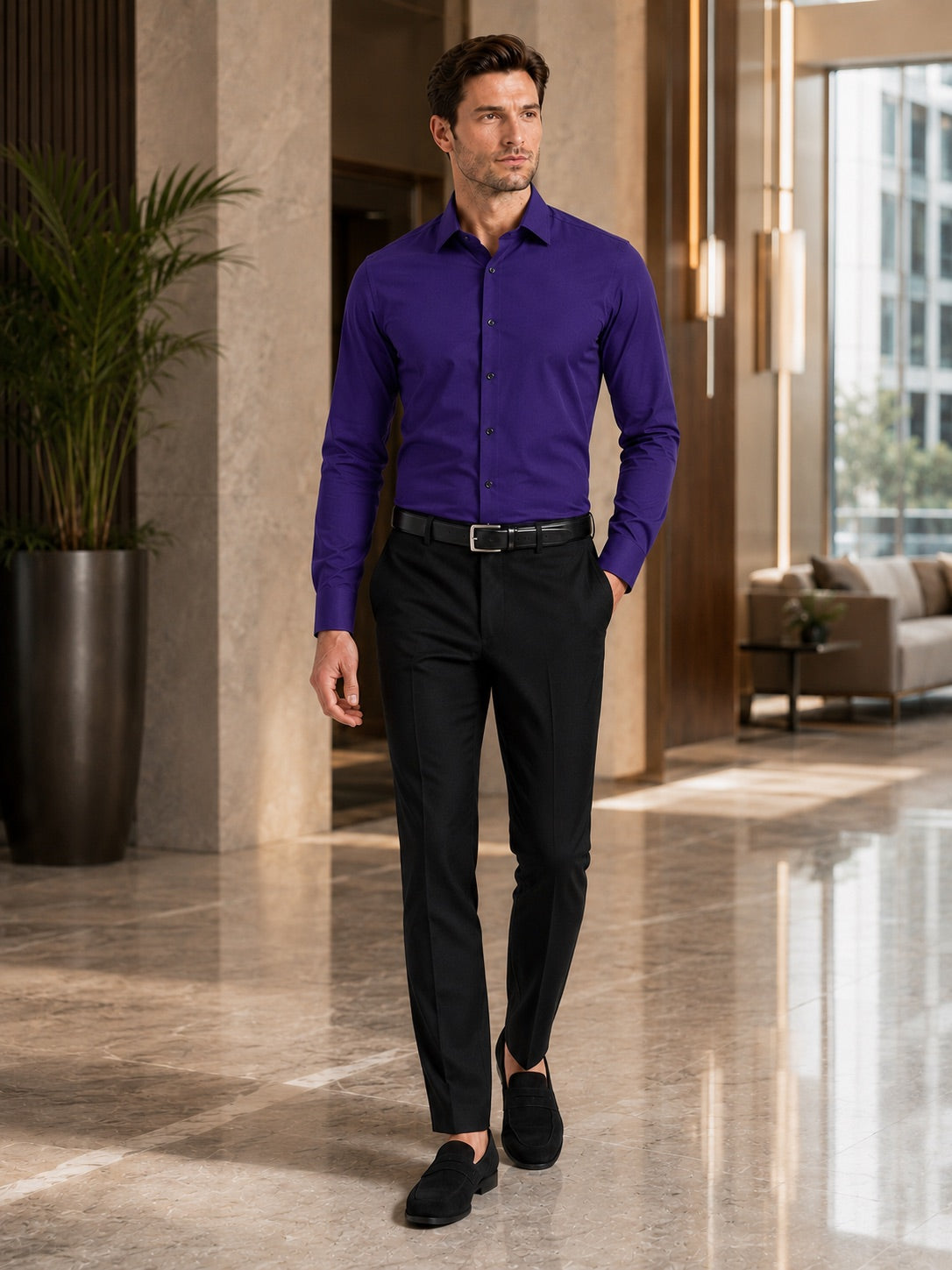 Men’s Button-Down Shirt Long Sleeve Shirt Non-Iron Stretch Dress Shirt for Autumn Business Casual and Office Wear