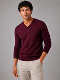 Men’s V-Neck Knit Jumper Slim Fit Long Sleeve Lightweight Autumn Pullover for Business Casual and Everyday Wear