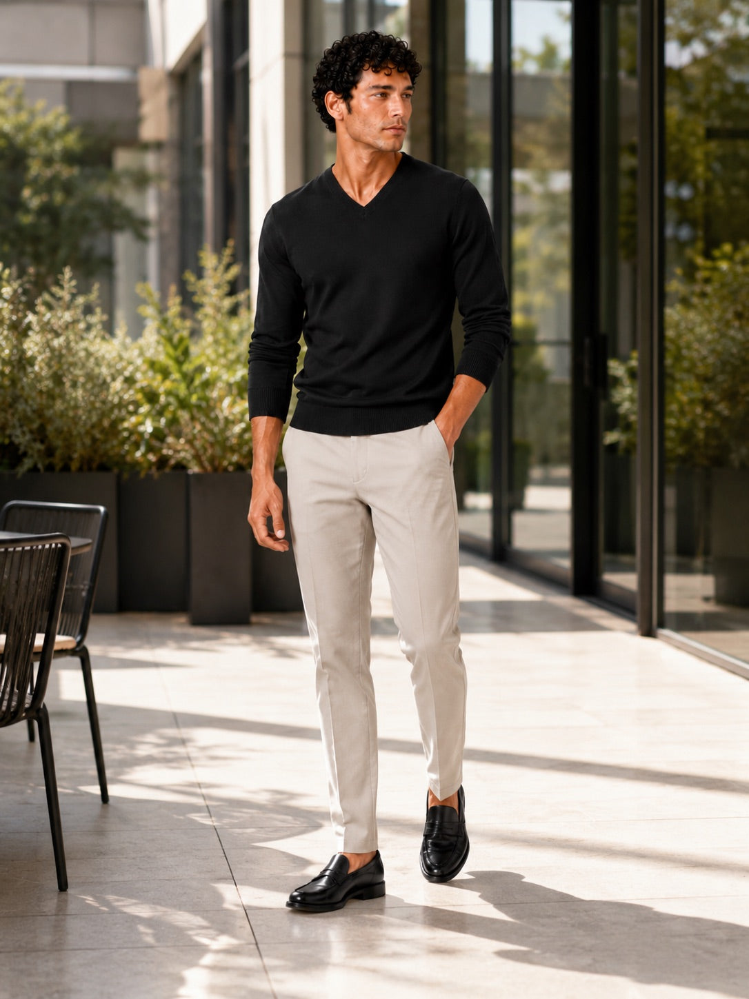 Men’s V-Neck Knit Jumper Slim Fit Long Sleeve Lightweight Autumn Pullover for Business Casual and Everyday Wear