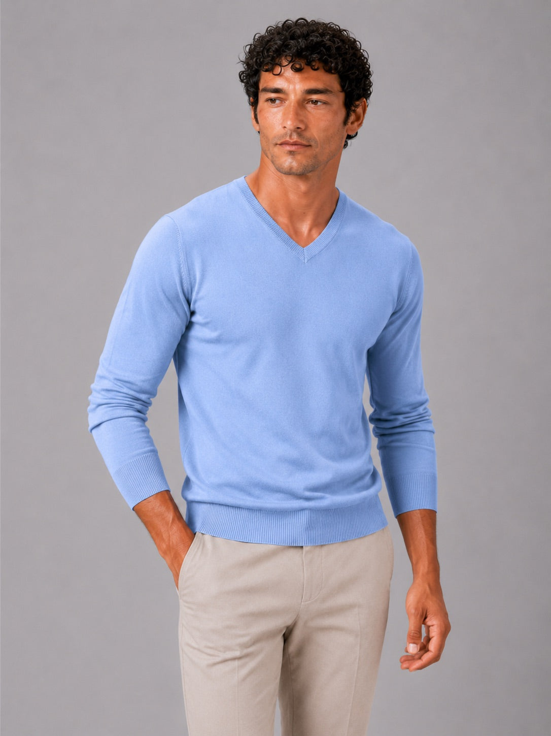 Men’s V-Neck Knit Jumper Slim Fit Long Sleeve Lightweight Autumn Pullover for Business Casual and Everyday Wear
