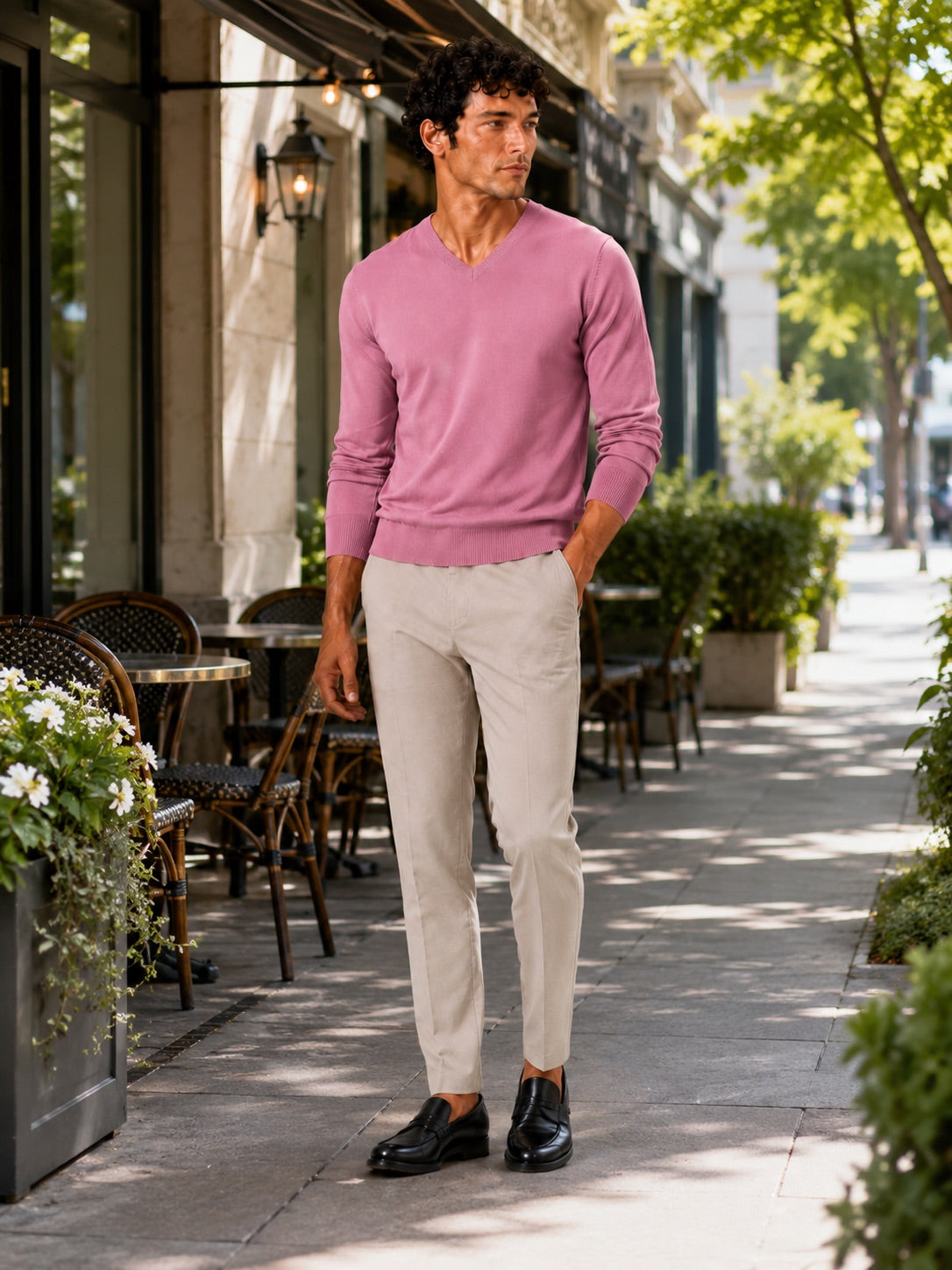 Men’s V-Neck Knit Jumper Slim Fit Long Sleeve Lightweight Autumn Pullover for Business Casual and Everyday Wear