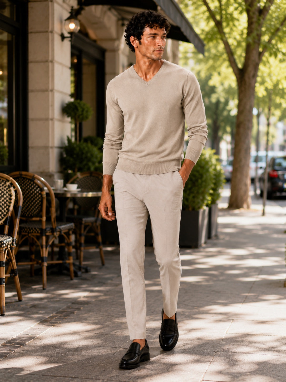 Men’s V-Neck Knit Jumper Slim Fit Long Sleeve Lightweight Autumn Pullover for Business Casual and Everyday Wear