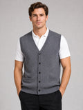 Men’s Knit Sleeveless Jumper V-Neck Button-Up Autumn Winter Layer for Business Casual and Office Wear