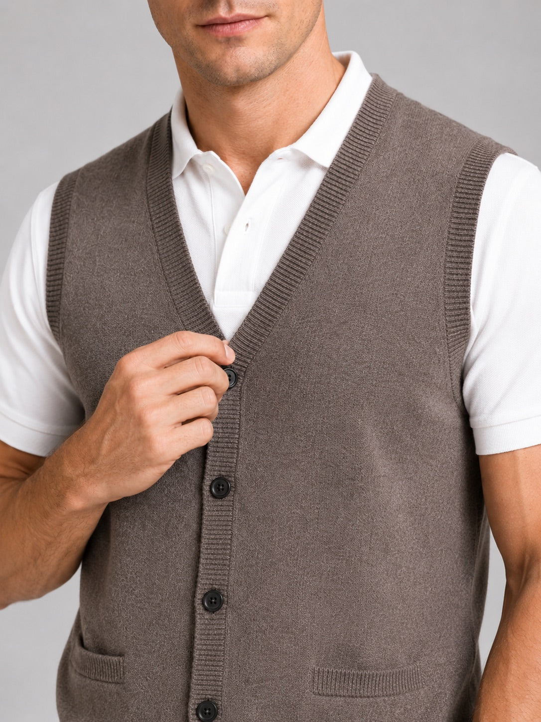 Men’s Knit Sleeveless Jumper V-Neck Button-Up Autumn Winter Layer for Business Casual and Office Wear