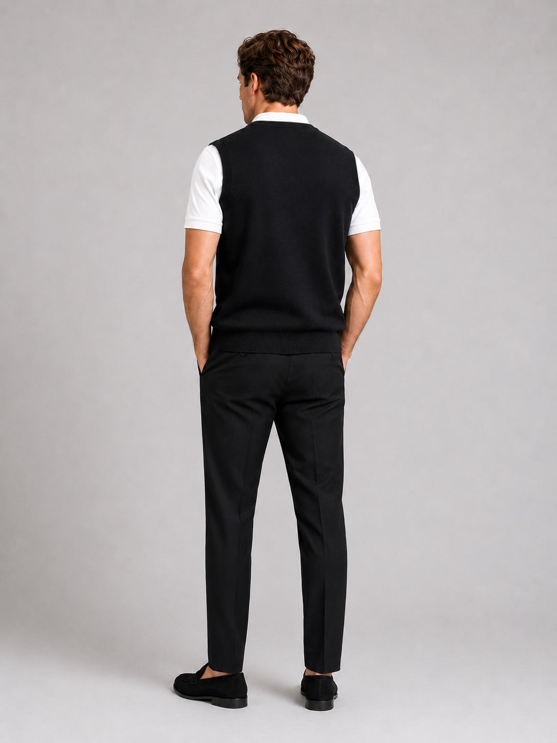 Men’s Knit Sleeveless Jumper V-Neck Button-Up Autumn Winter Layer for Business Casual and Office Wear