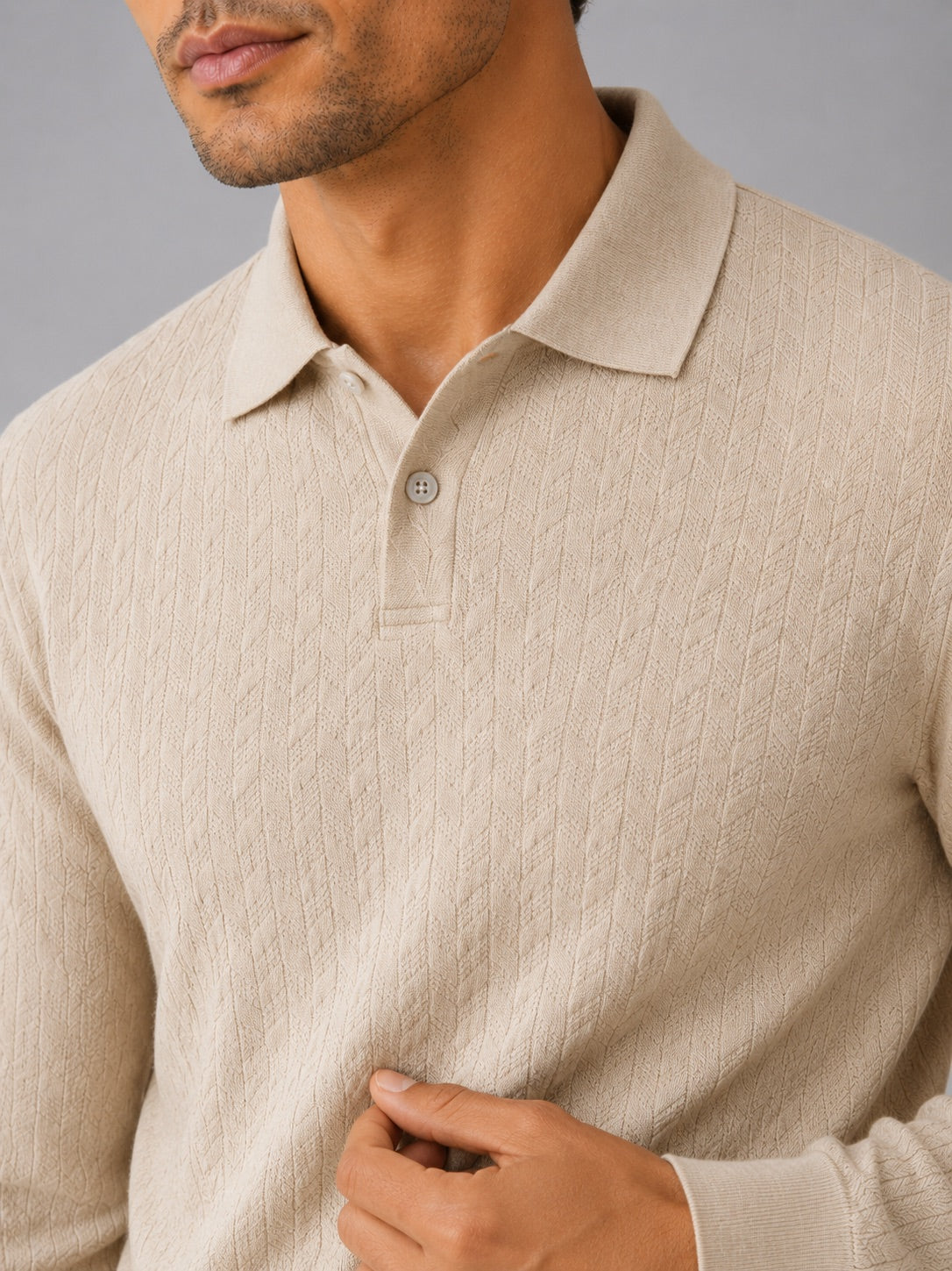 Men’s Long Sleeve Polo Shirt Business Casual Knit Top for Office and Smart Casual Wear