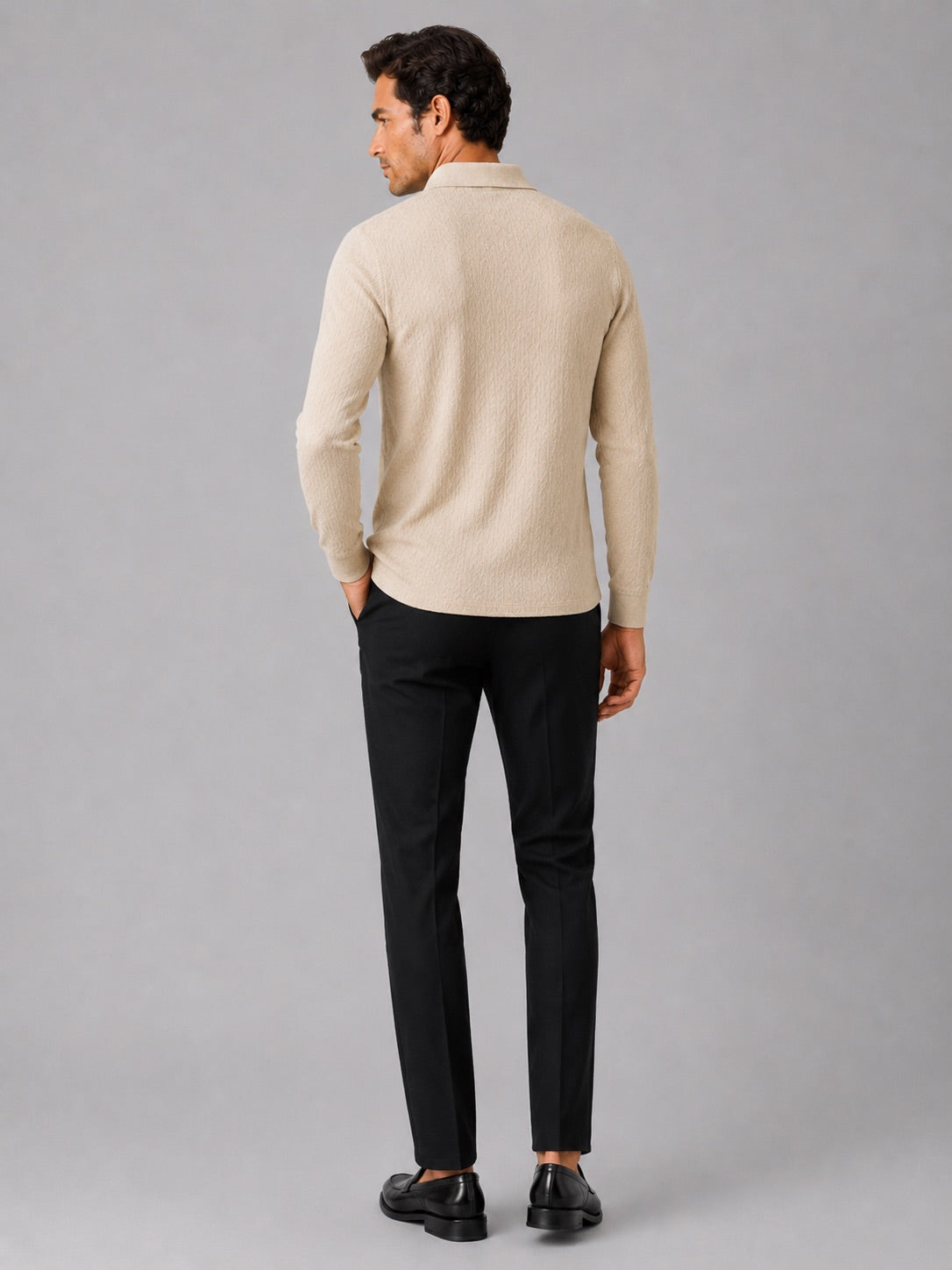 Men’s Long Sleeve Polo Shirt Business Casual Knit Top for Office and Smart Casual Wear