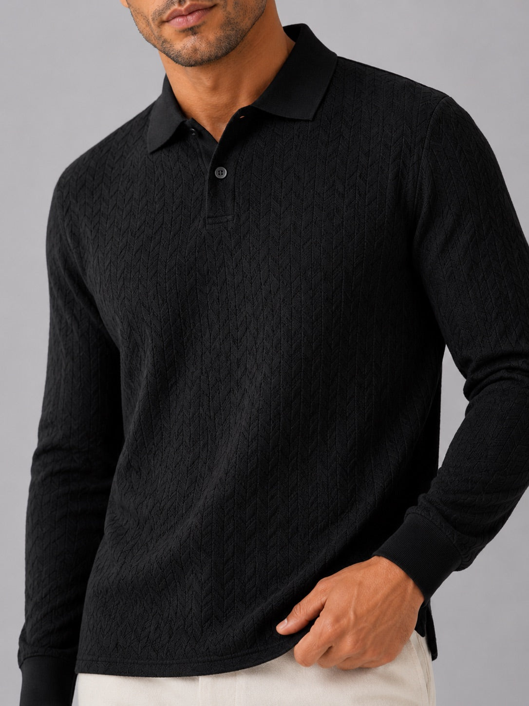 Men’s Long Sleeve Polo Shirt Business Casual Knit Top for Office and Smart Casual Wear