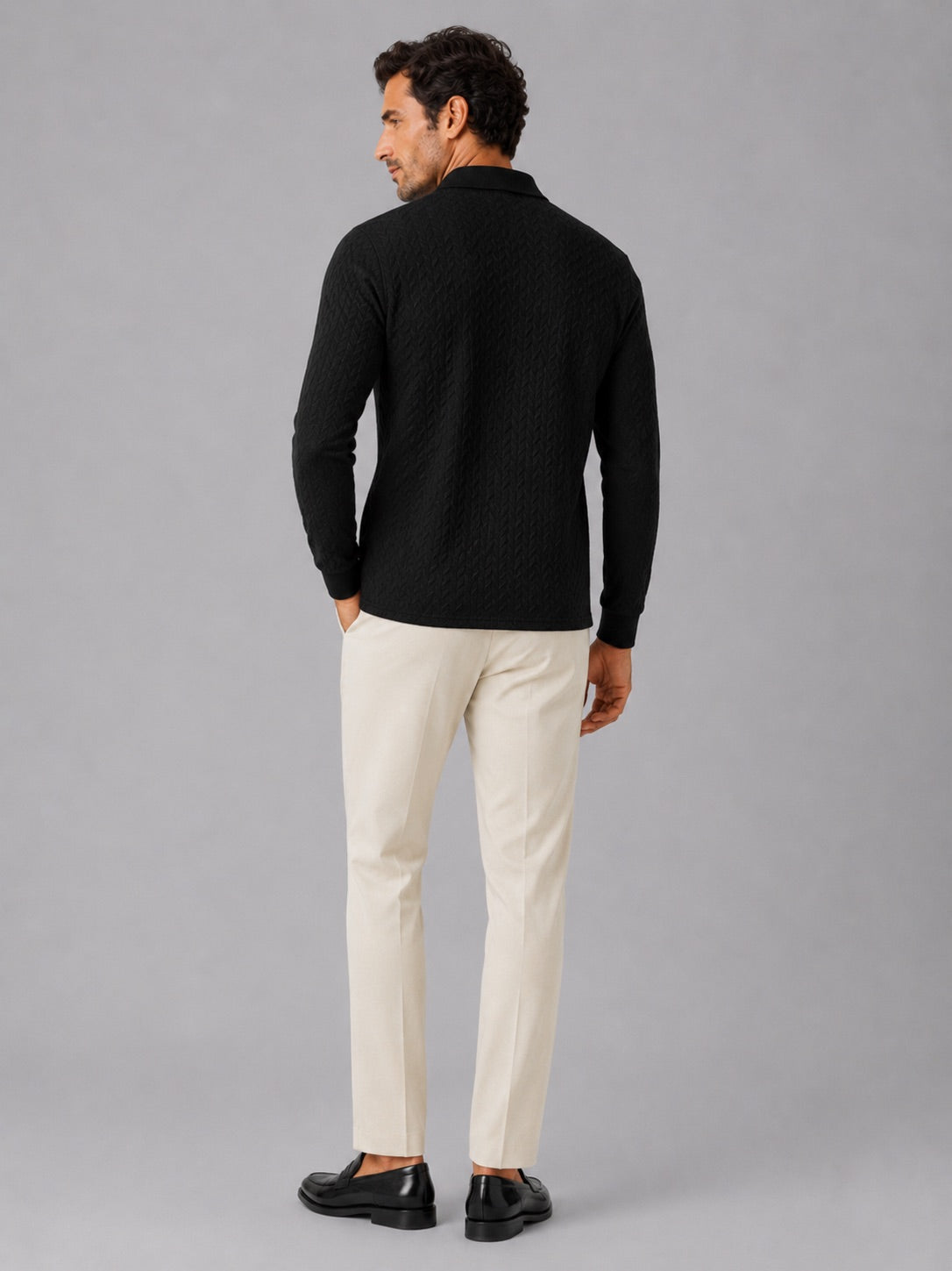 Men’s Long Sleeve Polo Shirt Business Casual Knit Top for Office and Smart Casual Wear