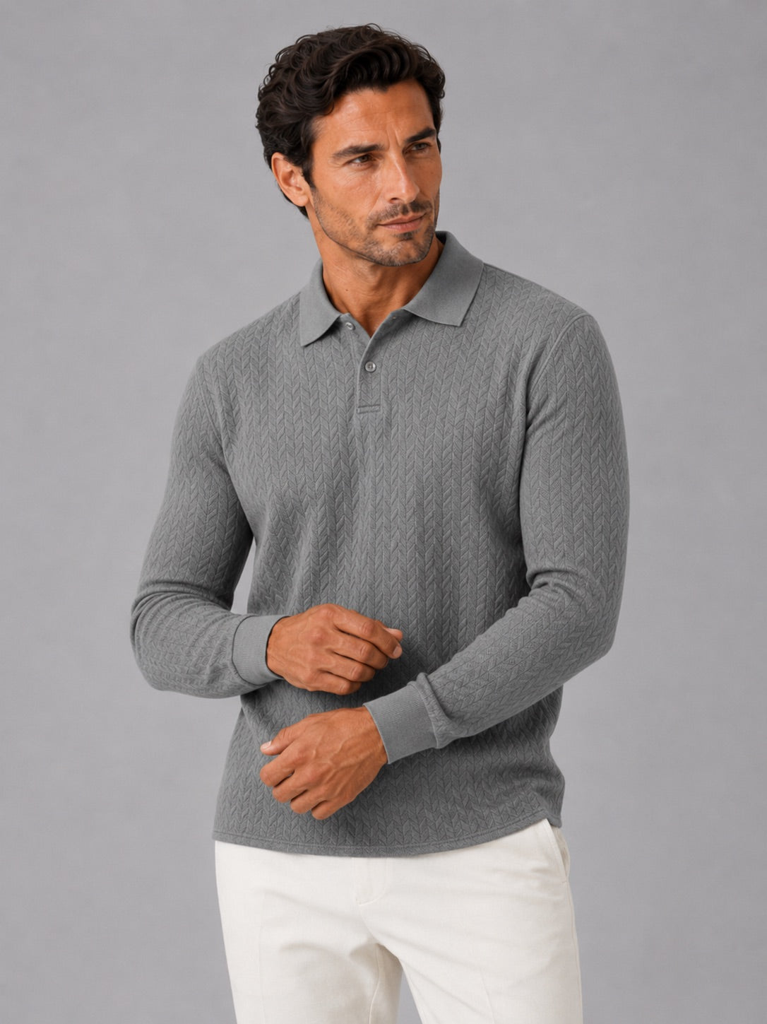 Men’s Long Sleeve Polo Shirt Business Casual Knit Top for Office and Smart Casual Wear