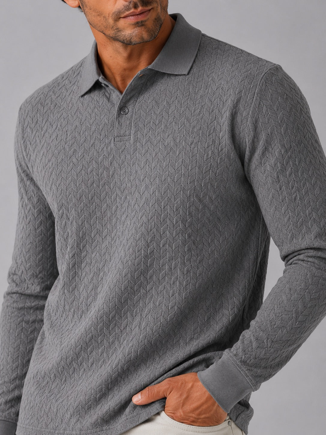 Men’s Long Sleeve Polo Shirt Business Casual Knit Top for Office and Smart Casual Wear