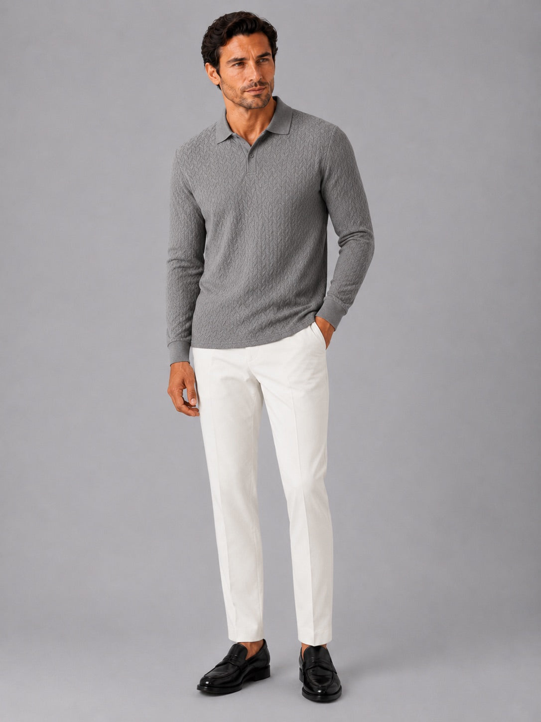 Men’s Long Sleeve Polo Shirt Business Casual Knit Top for Office and Smart Casual Wear
